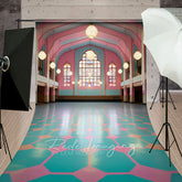 Aperturee - Aperturee Pink Green Dance Hall Architecture Photo Backdrop
